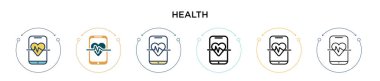 Sağlık ikonu dolu, ince çizgi, özet ve vuruş stili. Mobil, ui, web için iki renkli ve siyah sağlık vektör ikonu tasarımının vektör illüstrasyonu kullanılabilir
