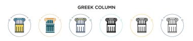 Yunanca sütun simgesi dolu, ince çizgi, özet ve vuruş stili. Mobil, ui, web için iki renkli ve siyah Yunan sütun vektör ikonu tasarımının vektör illüstrasyonu kullanılabilir
