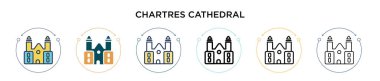 Chartres katedral ikonu, ince çizgi, özet ve vuruş stili. Mobil, ui, web için iki renkli ve siyah chartres katedral vektör ikonu tasarımı vektör illüstrasyonu kullanılabilir