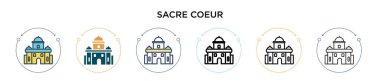 Sacre coeur ikonu dolu, ince çizgi, özet ve vuruş stili. Mobil, ui, web için iki renkli ve siyah Sacre coeur vektör ikonu tasarımı vektör illüstrasyonu kullanılabilir