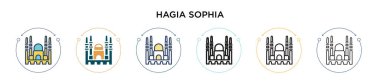 Ayasofikon dolu, ince çizgi, özet ve vuruş stili. Mobil, ui, web için iki renkli ve siyah hagia vektör simgesinin vektör illüstrasyonu kullanılabilir