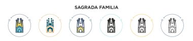 Sagrada aile ikonu. Dopdolu, ince çizgi, özet ve vuruş stili. Mobil, ui, web için iki renkli ve siyah sagrada aile vektör ikonu tasarımı vektör illüstrasyonu kullanılabilir