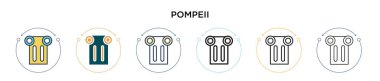 Pompeii simgesi dolu, ince çizgi, özet ve vuruş stili. Mobil, ui, web için iki renkli ve siyah Pompeii vektör simgesinin vektör çizimi kullanılabilir