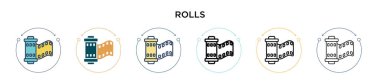 Rolls ikonu, ince çizgi, özet ve vuruş stili. Mobil, ui, web için iki renkli ve siyah rulo vektör ikonu tasarımı vektör illüstrasyonu kullanılabilir