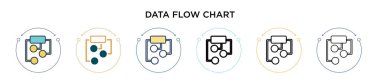 Veri akışı şeması simgesi doldurulmuş, ince çizgi, özet ve vuruş stili. Mobil, ui, web için iki renkli ve siyah veri akış çizelgesi vektör çizelgesi çizimi kullanılabilir