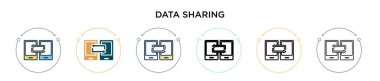Veri paylaşımı simgesi dolu, ince çizgi, özet ve vuruş tarzında. Mobil, ui, web için iki renkli ve siyah veri paylaşım vektör ikonu tasarımının vektör illüstrasyonu kullanılabilir