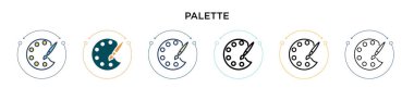 Palet simgesi dolu, ince çizgi, özet ve vuruş stili. Mobil, ui, web için iki renkli ve siyah palet vektör ikonu tasarımının vektör illüstrasyonu kullanılabilir