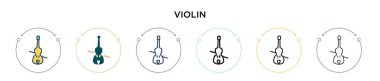 Keman ikonu dolu, ince çizgi, özet ve vuruş stili. Mobil, ui, web için iki renkli ve siyah keman vektör ikonu tasarımı vektör illüstrasyonu kullanılabilir