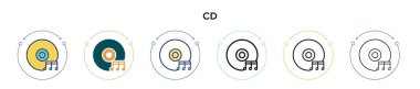 Cd simgesi dolu, ince çizgi, özet ve vuruş stili. Mobil, ui, web için iki renkli ve siyah cd vektör ikonu tasarımı vektör illüstrasyonu kullanılabilir