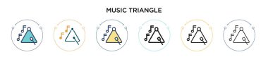 Müzik üçgeni simgesi dolu, ince çizgi, özet ve vuruş stili. Mobil, ui, web için iki renkli ve siyah müzik üçgeni vektör ikonu tasarımı vektör illüstrasyonu kullanılabilir