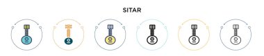 Sitar ikonu dolu, ince çizgi, özet ve vuruş stili. Mobil, ui, web için iki renkli ve siyah sitar vektör simgesi tasarımı vektör illüstrasyonu kullanılabilir
