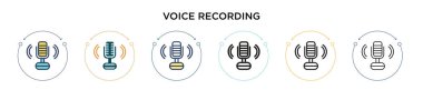 Ses kayıt simgesi doldurulmuş, ince çizgi, özet ve vuruş stili. Mobil, ui, web için iki renkli ve siyah ses kayıt vektör simgesi tasarımı vektör illüstrasyonu kullanılabilir