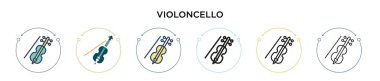 Violoncello icon in filled, thin line, outline and stroke style. Vector illustration of two colored and black violoncello vector icons designs can be used for mobile, ui, web clipart