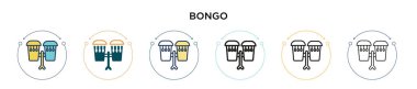Bongo simgesi dolu, ince çizgi, özet ve vuruş stili. Mobil, ui, web için iki renkli ve siyah bongo vektör ikonu tasarımı vektör illüstrasyonu kullanılabilir