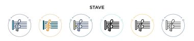 Dopdolu, ince çizgi halinde, ana hatlarıyla ve vuruş tarzıyla sabitle. Mobil, ui, web için iki renkli ve siyah stave vektör ikonu tasarımı vektör illüstrasyonu kullanılabilir