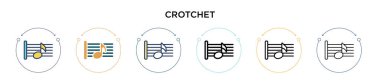 Crotchet simgesi dolu, ince çizgi, özet ve vuruş stili. Mobil, ui, web için iki renkli ve siyah crotchet vektör ikonu tasarımı vektör illüstrasyonu kullanılabilir