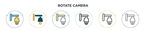 塗りつぶし 細い線 アウトライン ストロークスタイルでカメラのアイコンを回転させます 2色と黒の回転カメラベクトルのアイコンのベクトルイラストは モバイル Webに使用することができます — ストックベクタ