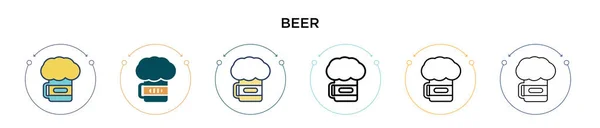 充填された 薄いライン アウトラインとストロークのスタイルでビールのアイコン 2つの色と黒のビールベクトルのアイコンのベクトルイラストは モバイル Webに使用することができます — ストックベクタ