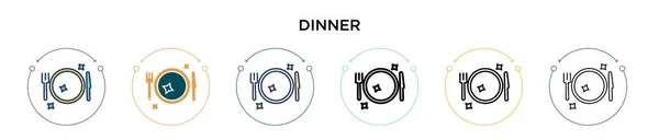Ужин Иконка Заполненной Тонкой Линии Очертания Стиль Штриха Векторная Иллюстрация — стоковый вектор