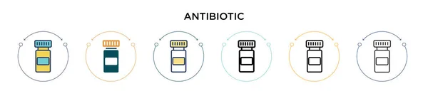 Icono Antibiótico Línea Llena Delgada Contorno Estilo Trazo Ilustración Vectorial — Vector de stock