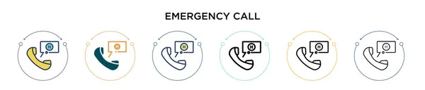 紧急呼叫图标在填充 轮廓和笔划风格 两种彩色和黑色紧急呼叫向量图标设计的矢量图形可用于移动 Web — 图库矢量图片