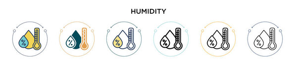 Humidity icon in filled, thin line, outline and stroke style. Vector illustration of two colored and black humidity vector icons designs can be used for mobile, ui, web