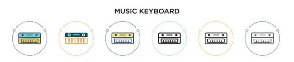 Ícone Teclado Música Cheio Linha Fina Contorno Estilo Curso Ilustração —  Vetores de Stock