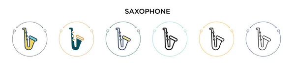Icono Saxofón Línea Llena Delgada Contorno Estilo Trazo Ilustración Vectorial — Vector de stock