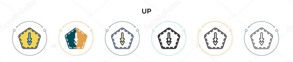 Up icon in filled, thin line, outline and stroke style. Vector illustration of two colored and black up vector icons designs can be used for mobile, ui, web