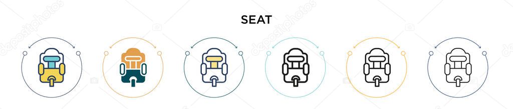Seat icon in filled, thin line, outline and stroke style. Vector illustration of two colored and black seat vector icons designs can be used for mobile, ui, web