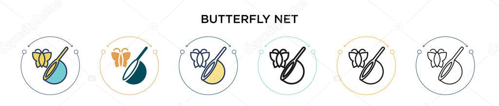 Butterfly net icon in filled, thin line, outline and stroke style. Vector illustration of two colored and black butterfly net vector icons designs can be used for mobile, ui, web