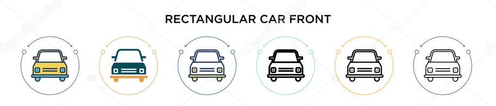 Rectangular car front icon in filled, thin line, outline and stroke style. Vector illustration of two colored and black rectangular car front vector icons designs can be used for mobile, ui, web
