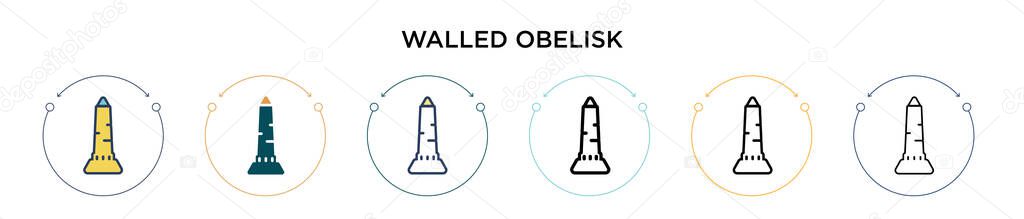 Walled obelisk icon in filled, thin line, outline and stroke style. Vector illustration of two colored and black walled obelisk vector icons designs can be used for mobile, ui, web