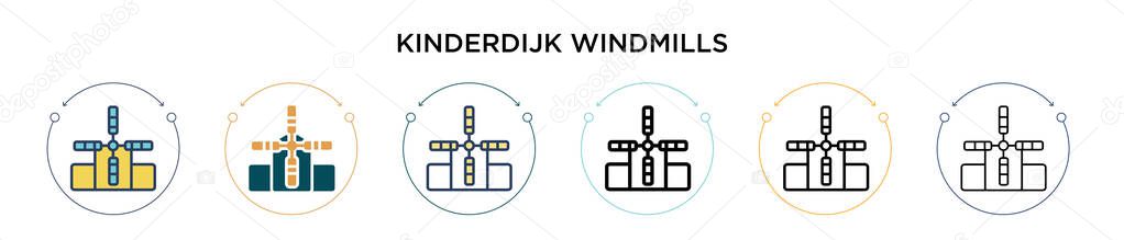 Kinderdijk windmills icon in filled, thin line, outline and stroke style. Vector illustration of two colored and black kinderdijk windmills vector icons designs can be used for mobile, ui, web