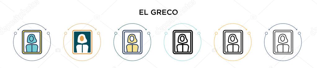 El greco icon in filled, thin line, outline and stroke style. Vector illustration of two colored and black el greco vector icons designs can be used for mobile, ui, web
