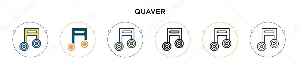 Quaver icon in filled, thin line, outline and stroke style. Vector illustration of two colored and black quaver vector icons designs can be used for mobile, ui, web
