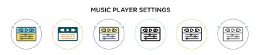Müzik çalar ayarları simgesi doldurulmuş, ince çizgi, özet ve vuruş tarzı. Mobil, ui, web için iki renkli ve siyah müzik çalar ayarları vektör dizaynları vektör illüstrasyonu kullanılabilir