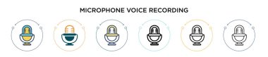 Mikrofon ses kayıt ikonu doldurulmuş, ince çizgi, özet ve vuruş stili. Mobil, ui için iki renkli ve siyah mikrofon ses kayıt vektör ikonu tasarımı vektör illüstrasyonu kullanılabilir,