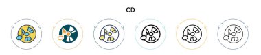 Cd simgesi dolu, ince çizgi, özet ve vuruş stili. Mobil, ui, web için iki renkli ve siyah cd vektör ikonu tasarımı vektör illüstrasyonu kullanılabilir