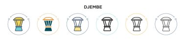 Djembe simgesi dolu, ince çizgi, özet ve vuruş stili. Mobil, ui, web için iki renkli ve siyah djembe vektör simgesinin vektör illüstrasyonu kullanılabilir