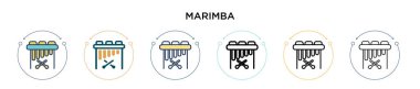 Marimba simgesi doldurulmuş, ince çizgi, özet ve vuruş stili. Mobil, ui, web için iki renkli ve siyah marimba vektör simgesi tasarımı vektör illüstrasyonu kullanılabilir