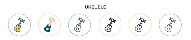 Ukelele simgesi doldurulmuş, ince çizgi, özet ve vuruş stili. Mobil, ui, web için iki renkli ve siyah ukelele vektör ikonu tasarımı vektör illüstrasyonu kullanılabilir