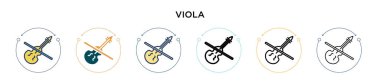 Viola simgesi dolu, ince çizgi, özet ve vuruş stili. İki renkli ve siyah viyola vektör ikonu tasarımı mobil, ui, web için kullanılabilir