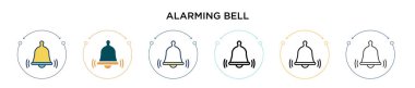 Alarm çanı simgesi dolu, ince çizgi, özet ve vuruş stili. İki renkli ve siyah alarm verici çan vektör simgesi tasarımı mobil, ui, web için kullanılabilir
