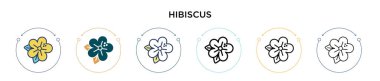 Hibiscus simgesi doldurulmuş, ince çizgi, özet ve vuruş stili. Mobil, ui, web için iki renkli ve siyah amber taşıyıcı ikonu tasarımı vektör illüstrasyonu kullanılabilir