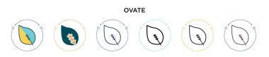 İçi doldurulmuş, ince çizgi halinde, ana hatlarıyla ve vuruş tarzıyla Ovate ikonu. İki renkli ve siyah ovat vektör ikonu tasarımı mobil, ui, web için kullanılabilir