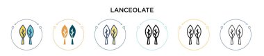 İkonun içini doldurun, ince çizgi, ana hatlar ve vuruş stili. Mobil, ui, web için iki renkli ve siyah Lanceolat vektör simgesinin vektör çizimi kullanılabilir