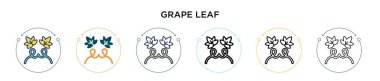 Üzüm yaprağı simgesi dolu, ince çizgi, özet ve vuruş stili. Mobil, ui, web için iki renkli ve siyah üzüm yaprağı vektör ikonu tasarımı vektör illüstrasyonu kullanılabilir