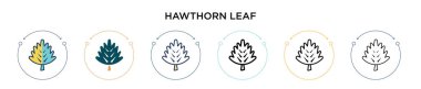 Hawthorn yaprağı simgesi doldurulmuş, ince çizgi, özet ve vuruş stili. Mobil, ui, web için iki renkli ve kara dikenli yaprak vektör ikonu tasarımı vektör illüstrasyonu kullanılabilir