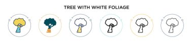 Beyaz yaprak ikonuna sahip ağaç, ince çizgi, ana hatlar ve vuruş stili. Beyaz yaprak vektör simgelerine sahip iki renkli ve siyah ağacın vektör illüstrasyonu mobil, ui, web için kullanılabilir